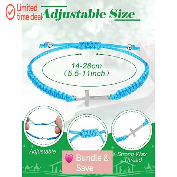 Adjustable Cross Bracelet Set Religious Jewelry Handmade Nylon Rope - Picture 3 of 7